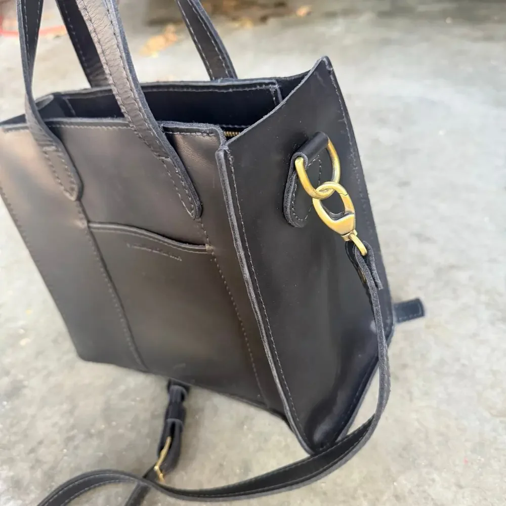Portland Leather Goods Lola Black Handle Crossbody Detachable Strap Gold